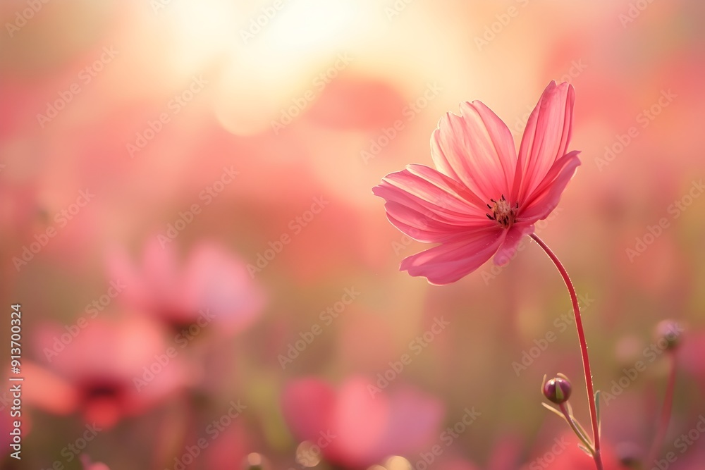 Single Pink Cosmos Flower at Sunset Single Pink Cosmos Flower at Sunset