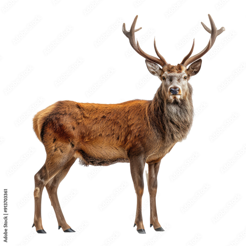 Fototapeta premium A deer looking at camera isolated on a transparent background for web, banner, wallpaper
