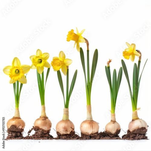 a row of yellow daffodils in the ground photo