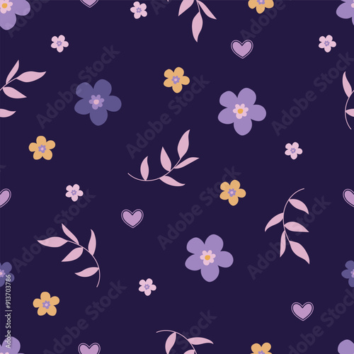 seamless floral pattern. Idea for fabric, tablecloth pattern, wrapping paper, gift paper. Print Ditsy. Motives are scattered randomly. flower pattern background. cute pattern