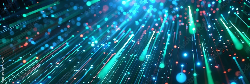 A vibrant digital art piece showcasing a dark blue background with streaks of vibrant blue, green and red light. This image symbolizes technology, speed, energy, and data flow. A vibrant digital art piece showcasing a dark blue background with streaks of vibrant blue, green and red light. This image symbolizes technology, speed, energy, and data flow.