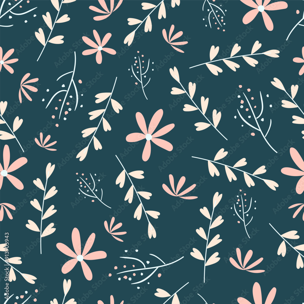 seamless floral pattern. Idea for fabric, tablecloth pattern, wrapping paper, gift paper. Print Ditsy. Motives are scattered randomly.flower pattern background. dark green pattern seamless floral pattern. Idea for fabric, tablecloth pattern, wrapping paper, gift paper. Print Ditsy. Motives are scattered randomly.flower pattern background. dark green pattern