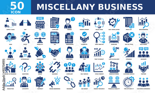 Miscellany business icon collection set. Simple color fill vector.