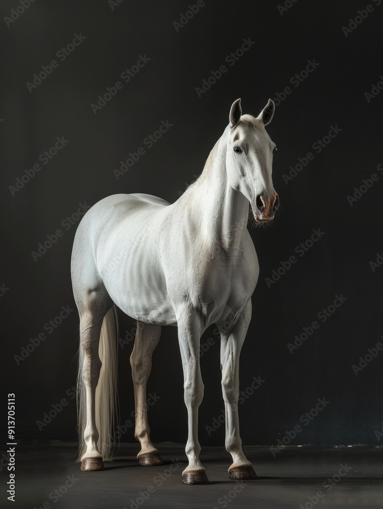 Albino horse. Studio photography of an animal in white color.