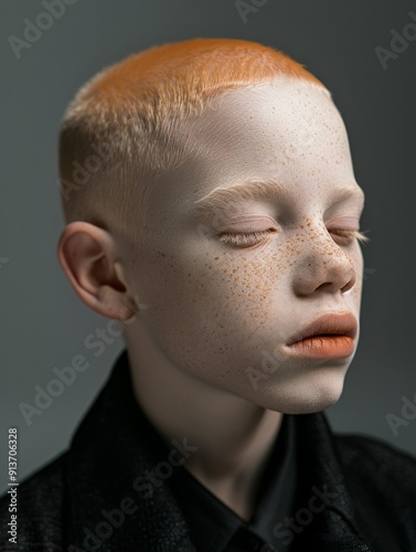 Albino boy in fashion photography style. photo