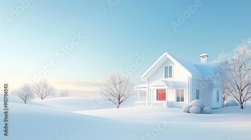 Snowcovered farmhouse, simple modern clean background