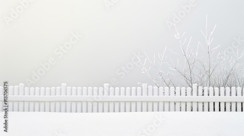 Snowcovered fence, simple modern clean background