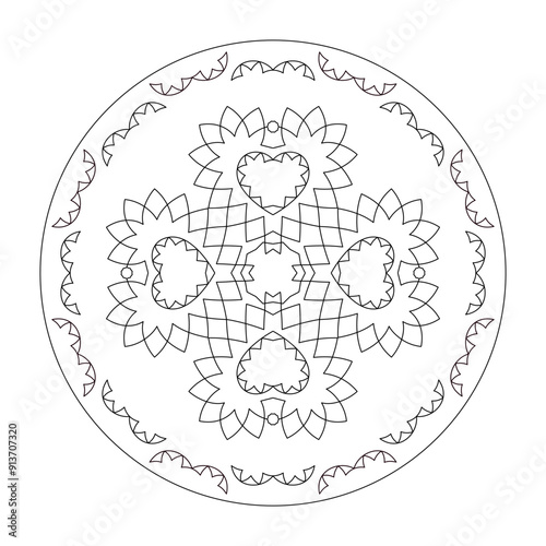 Mandala Coloring Page. Hearts.