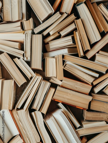 a pile of books on a table photo