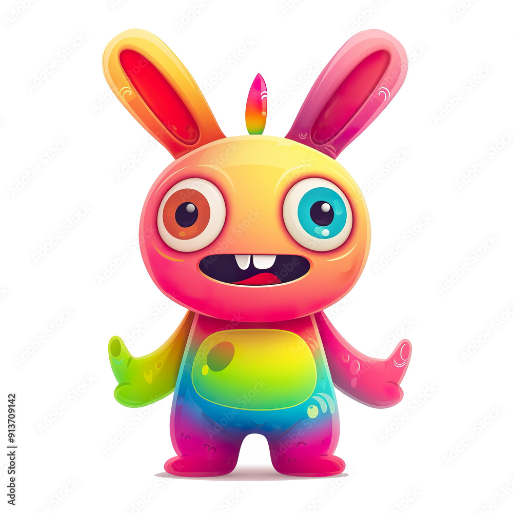 Obraz premium A Colorful Cartoon Bunny Monster with Big Eyes and a Grin, generative ai image