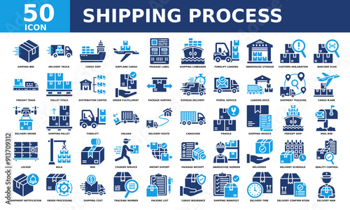 Shipping process icon collection set. Simple color fill vector. photo