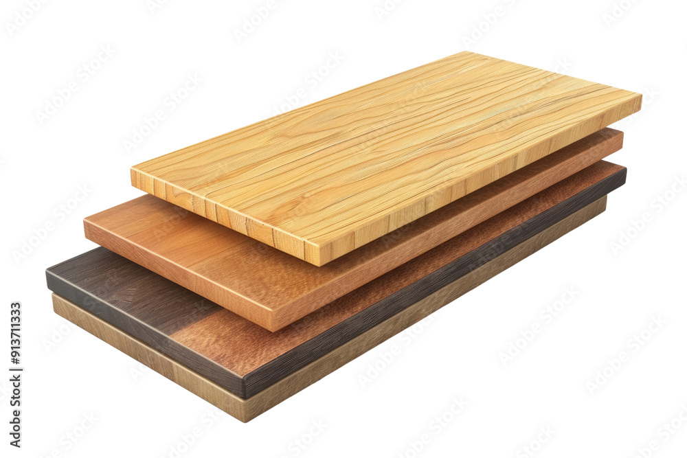 Stack of three wooden boards in different shades. Perfect for use in construction, diy projects, and interior design in isolated on transparent and white background Stack of three wooden boards in different shades. Perfect for use in construction, diy projects, and interior design in isolated on transparent and white background