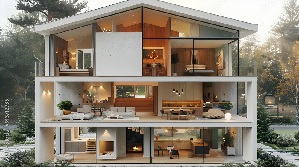 Modern House Interior Design Visualization - 3D Illustration