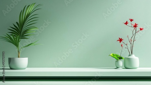 Sleek green stand, grainy night setting, minimalist modern design, serene and clean photo