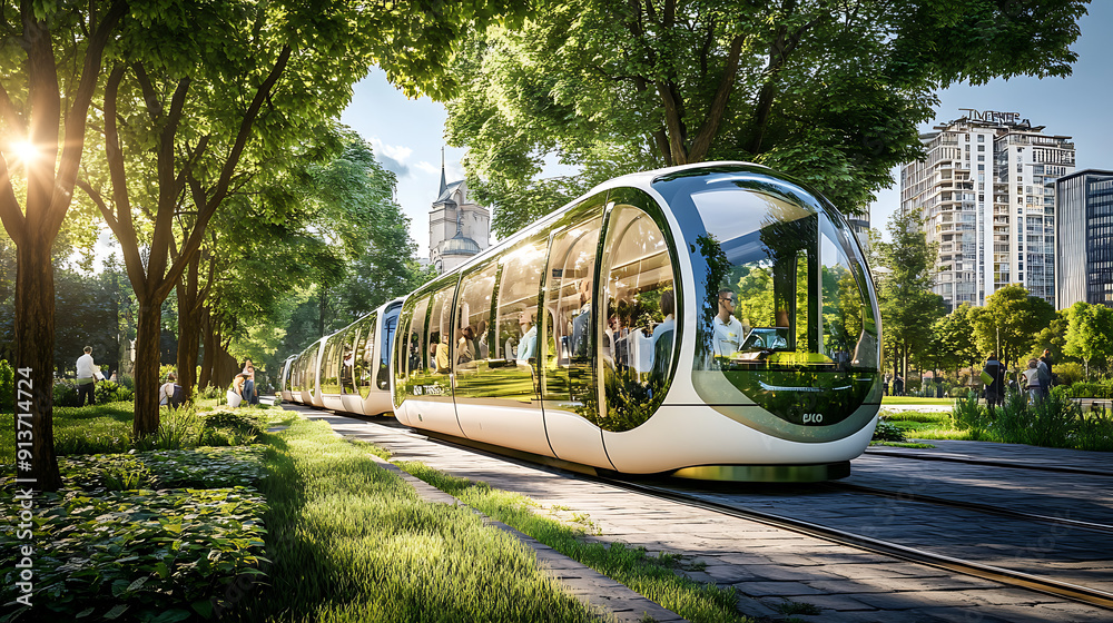 Fototapeta premium Electric public transport system, representing sustainable commuting 