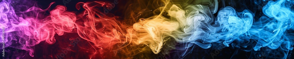 Obraz premium rainbow colored smoke banner isolated on black background