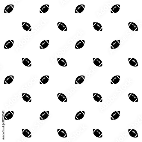 Seamless pattern of monochrome American footballs on a white background, ideal for sports-themed designs and backgrounds