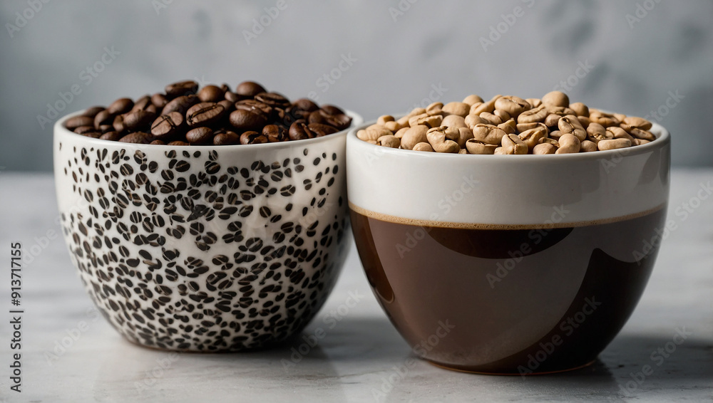 Two cups of coffee, one with latte art Two cups of coffee, one with latte art