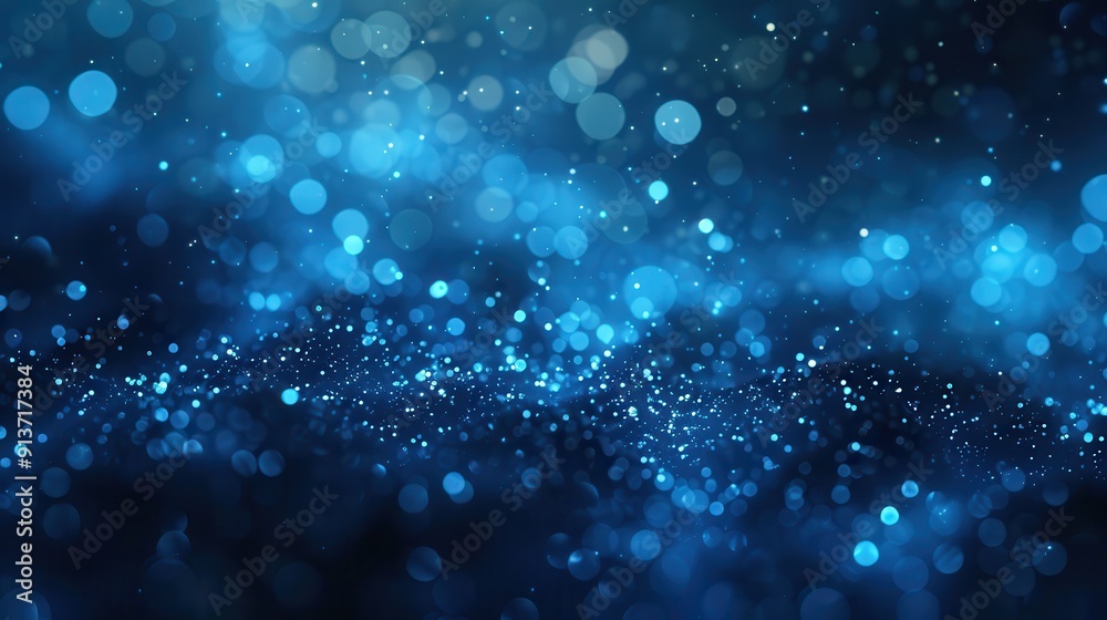 Blue Particles. Dark Blue Floating Particles in the Starry Night Sky Blue Particles. Dark Blue Floating Particles in the Starry Night Sky