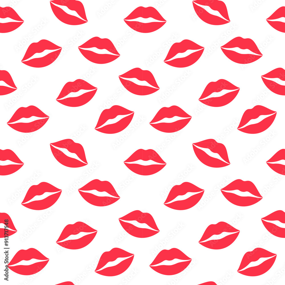 Seamless pattern of vibrant red lips on a white background, perfect for fashion and beauty-themed designs Seamless pattern of vibrant red lips on a white background, perfect for fashion and beauty-themed designs