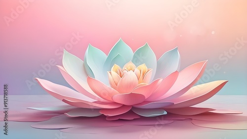 A gentle pastel gradient with an abstract lotus flower. Background of the peace and meditation concept