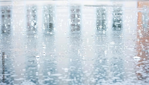 Rainsoaked street with reflective effects on solid white background, single object photo