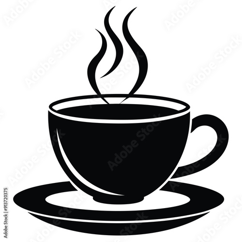 Coffee cup black and white silhouette vector on white transparent background