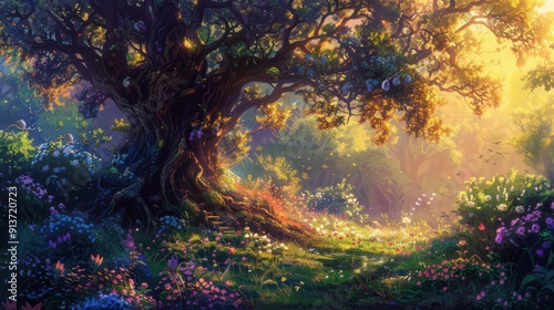 Discover the beauty of fantasy illustrations depicting enchanted gardens, mystical groves,