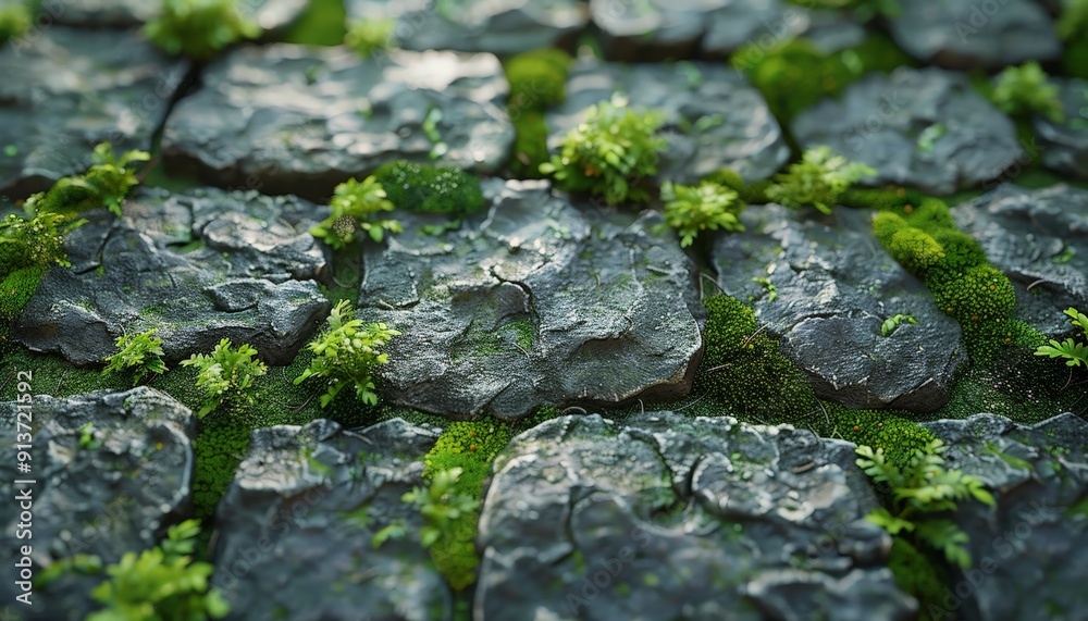 Close-up of rough stone surface with moss Close-up of rough stone surface with moss