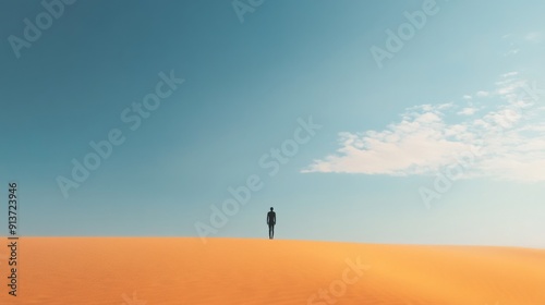 One person standing in a vast expanse of desert, AI generated Image