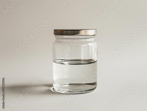 A clear, delicate container of nutrientinfused liquid on solid white background, single object photo