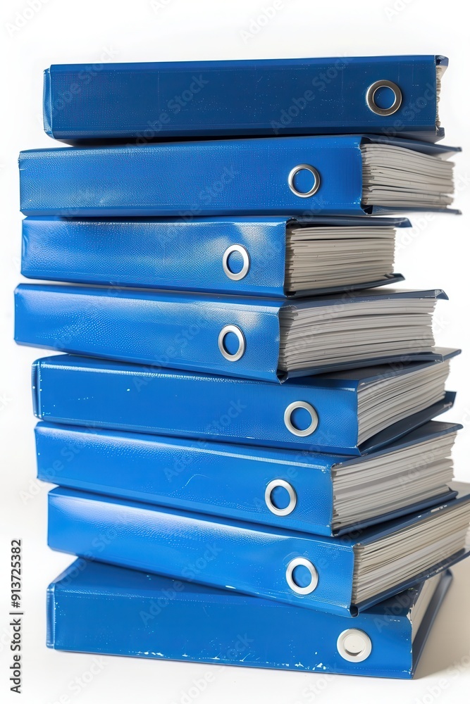 Blue Ring Binders Stack: Piled Paper Document Folders Order