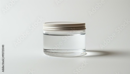 A delicate container holding clear nutrient solution on solid white background, single object