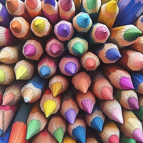 many colored pencils are arranged in a circle photo