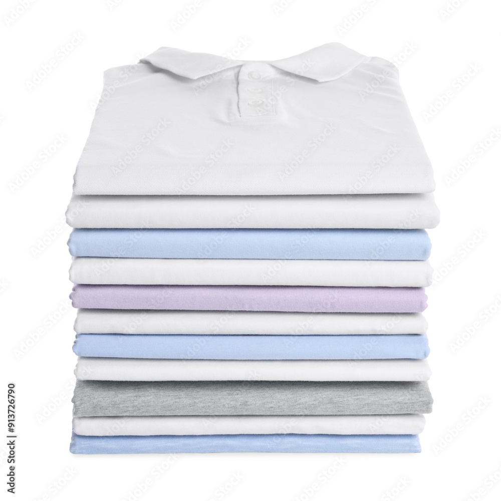 Stack of clean colorful t-shirts isolated on white Stack of clean colorful t-shirts isolated on white