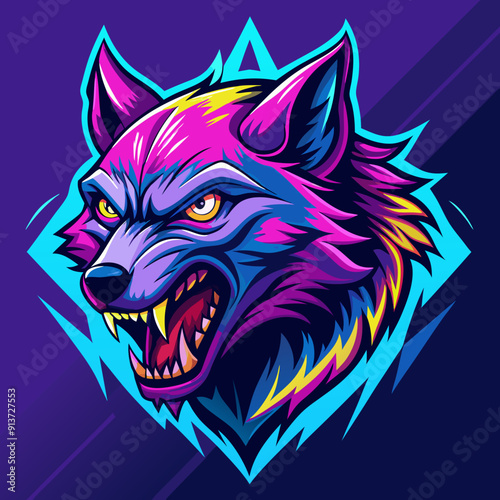 angry wolf 45 deg view neon design without background vector illustration photo