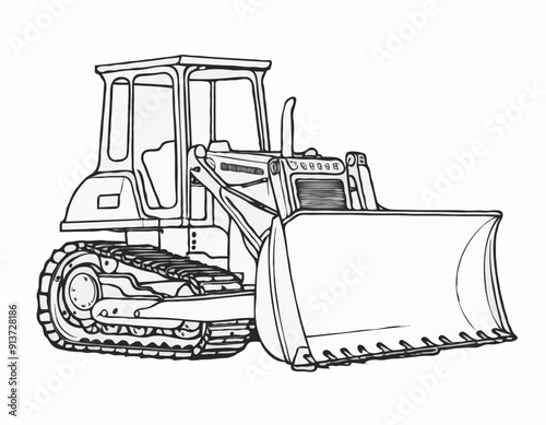 Single line drawing of bulldozer