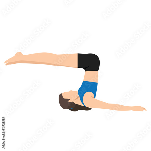 Woman doing Unsupported Shoulderstand Pose Variation Prep or Niralamba Sarvangasana Variation Prep. Flat vector illustration isolated on white background