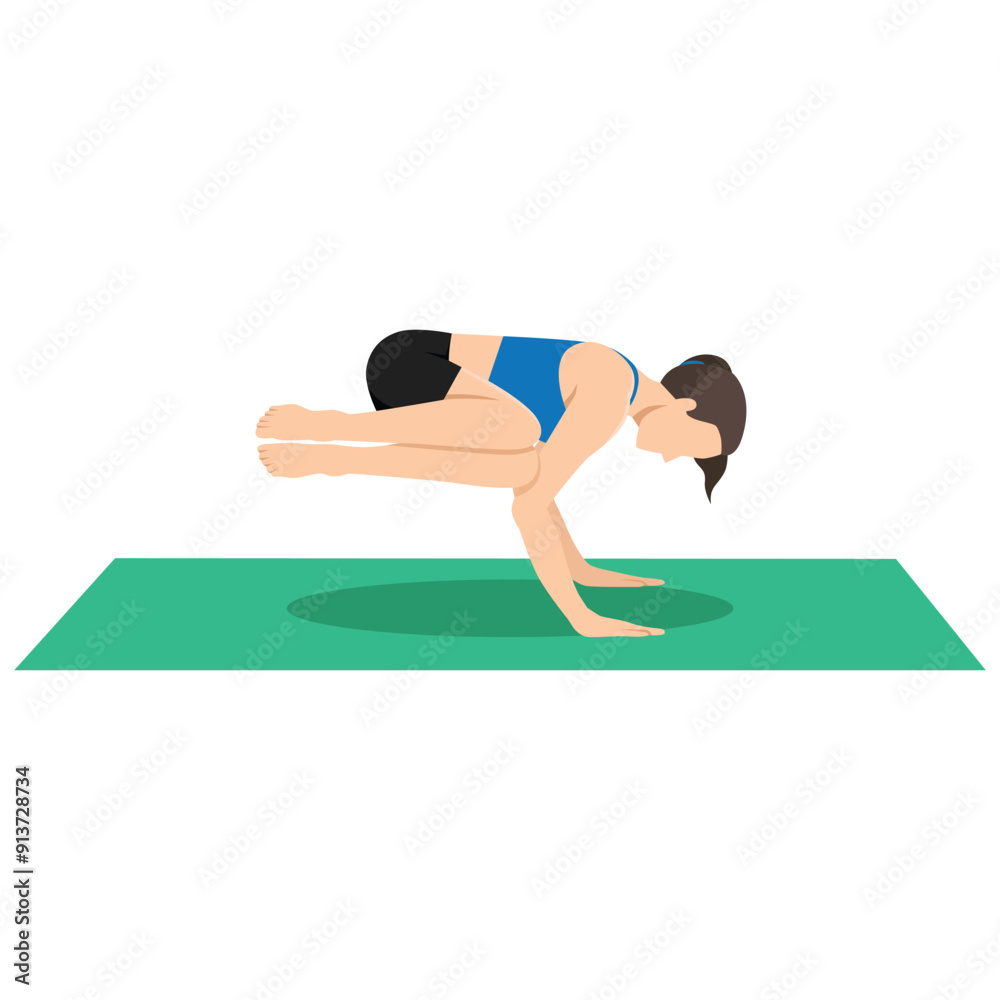Woman doing Side Crow Pose, Side Crane Pose or Parsva Bakasana, Parsva Kakasana. Flat vector illustration isolated on white background Woman doing Side Crow Pose, Side Crane Pose or Parsva Bakasana, Parsva Kakasana. Flat vector illustration isolated on white background