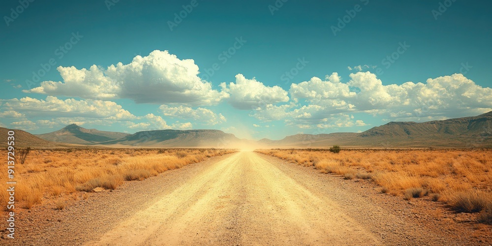 Arid Landscape: Dusty Road in Drought-Stricken Countryside Reflecting Climate Change Effects and Water Scarcity Arid Landscape: Dusty Road in Drought-Stricken Countryside Reflecting Climate Change Effects and Water Scarcity