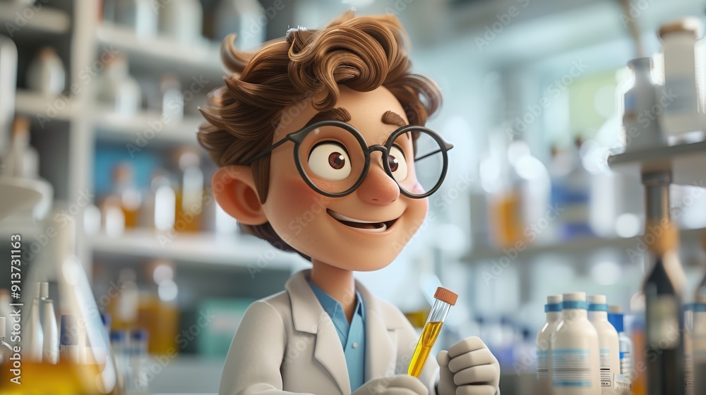 Crisp 3D clipart of a scientist with a test tube, set against a high ...
