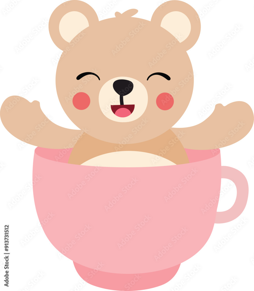 Happy teddy bear inside a pink cup Happy teddy bear inside a pink cup