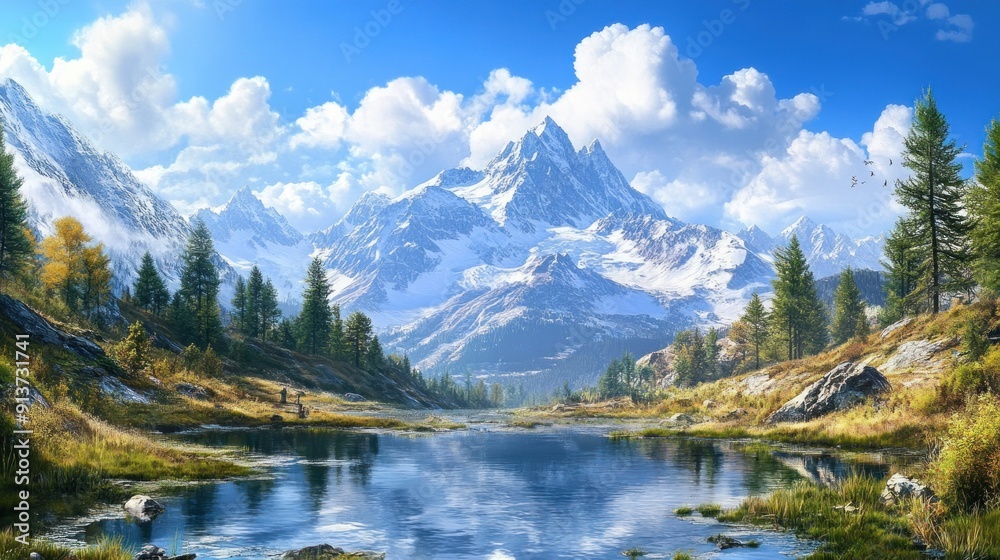 Majestic Mountain Range Reflecting in a Tranquil Lake Majestic Mountain Range Reflecting in a Tranquil Lake