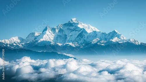 Wallpaper Mural  A distant mountain, crowned with snow, appears against a backdrop of clouds in the foreground Blue sky dominates the background Torontodigital.ca