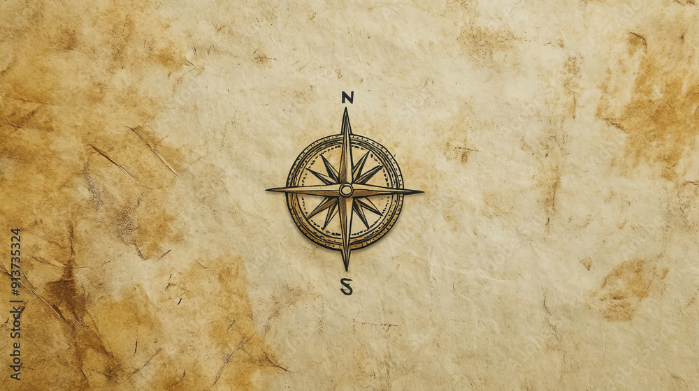 Naklejka premium Compass icon indicates direction on a paper background.
