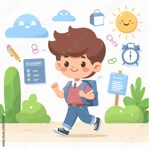 cartoon school child flat illustration