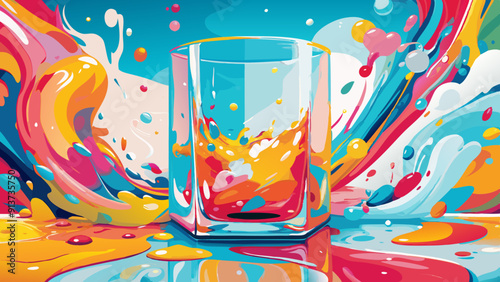 Colorful, Abstract Splashes Around Clear Glass Tumbler