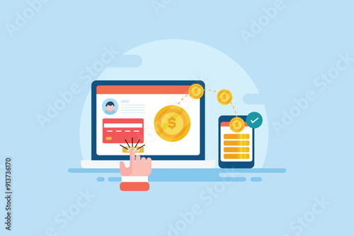 Internet banking, online money transfer, receive payment on smartphone, financial app digital technology concept, vector illustration.