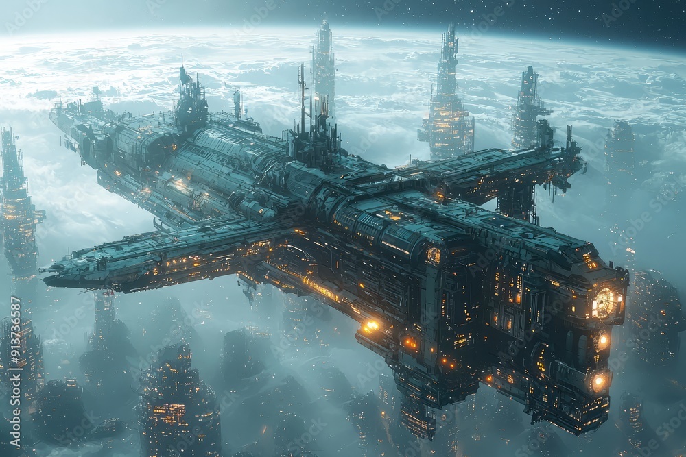 illustration of futuristic City in space illustration of futuristic City in space