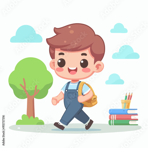 cartoon school child flat illustration